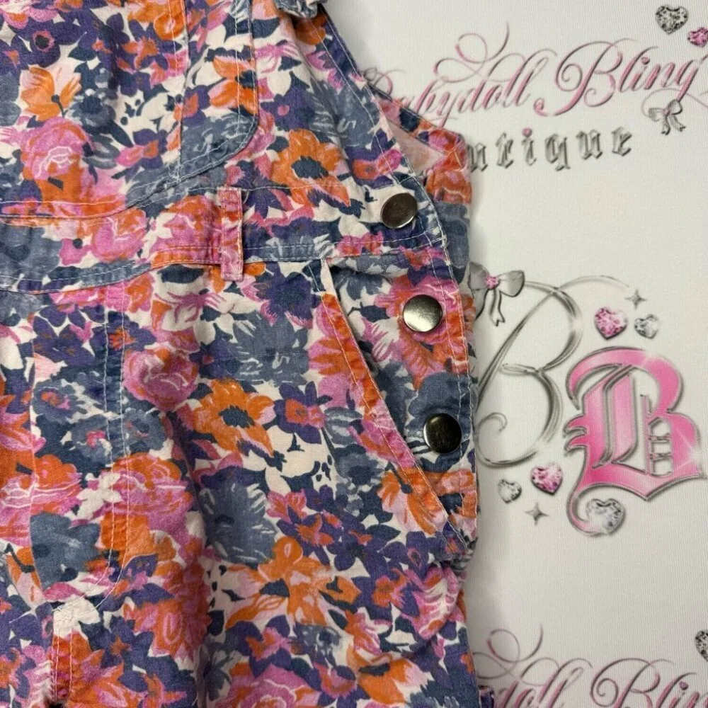 Alley cats overalls kids vintage floral flowers 💐 purple orange blue pink white